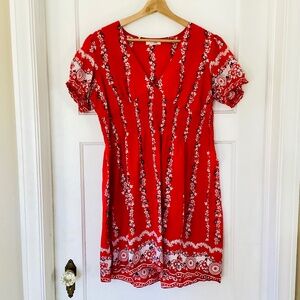 Flowers Red Bandana Dress size M Babydoll Summer Beach Cowgirl Peasant Country